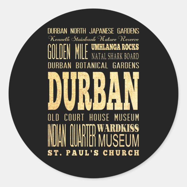 Durban City South Africa Typography Art Classic Round Sticker (Front)