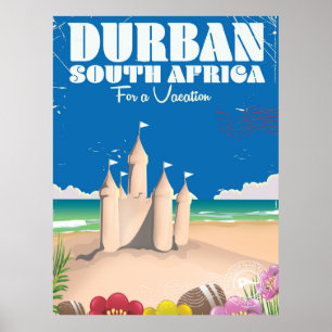Durban South Africa vintage beach travel poster