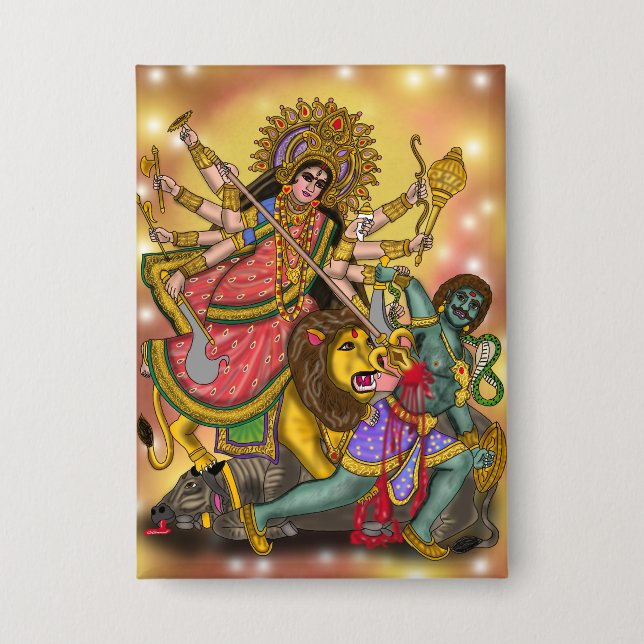 Durga Killing Mahishasura Button (Front)
