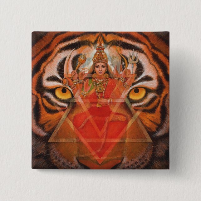 Durga & Tiger 2 Inch Square Button (Front)