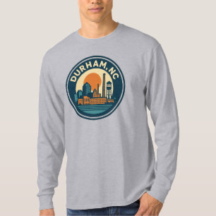 Durham, NC Retro Skyline Badge – Vintage Mill Town T-Shirt