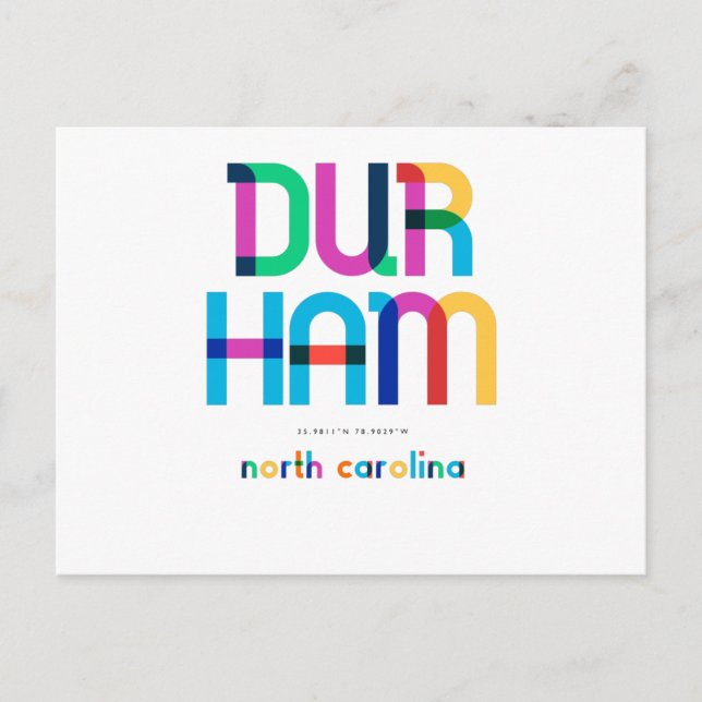 Durham North Carolina Mid Century, Pop Art, Postcard (Front)