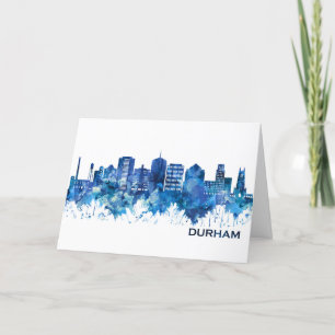 Durham North Carolina Skyline Blue Holiday Card
