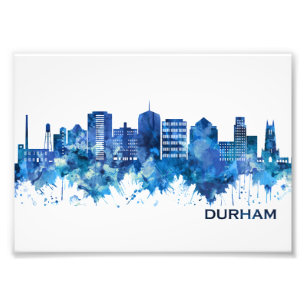 Durham North Carolina Skyline Blue Photo Print