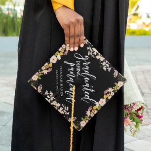 During a Pandemic   Floral Wreath Custom Monogram Graduation Cap Topper