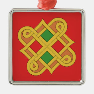 Durrow Knotwork 2016 Red and Green Metal Ornament