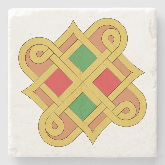 Durrow Knotwork 2016 Red and Green Stone Coaster (Front)