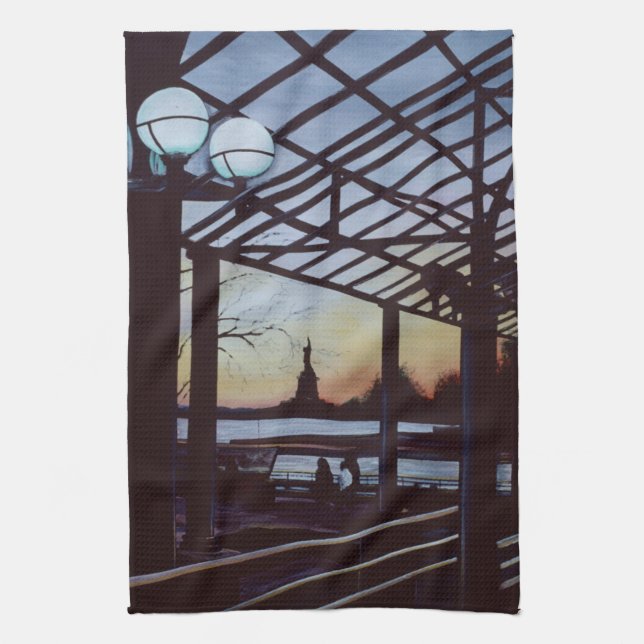 Dusk at Freedom’s Birthplace, Ellis Island Kitchen Towel (Vertical)