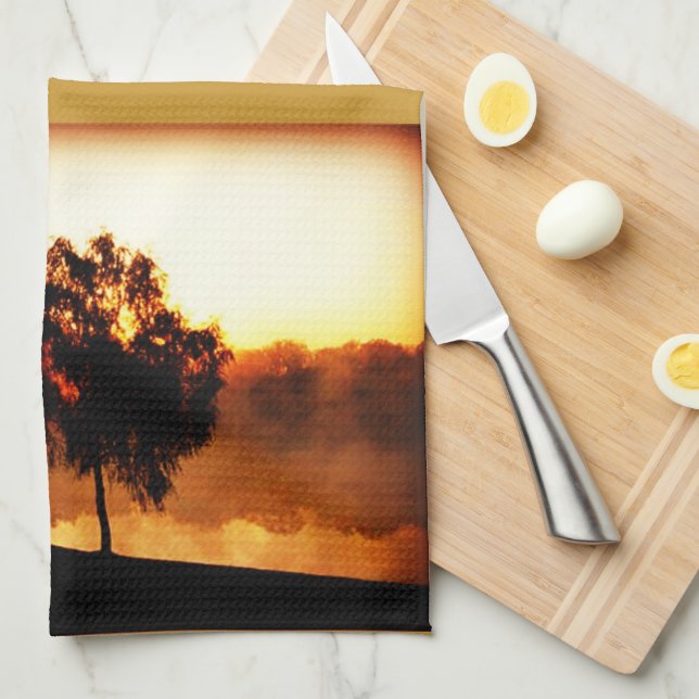 Dusk Bench Trees Kitchen Towel (Quarter Fold)