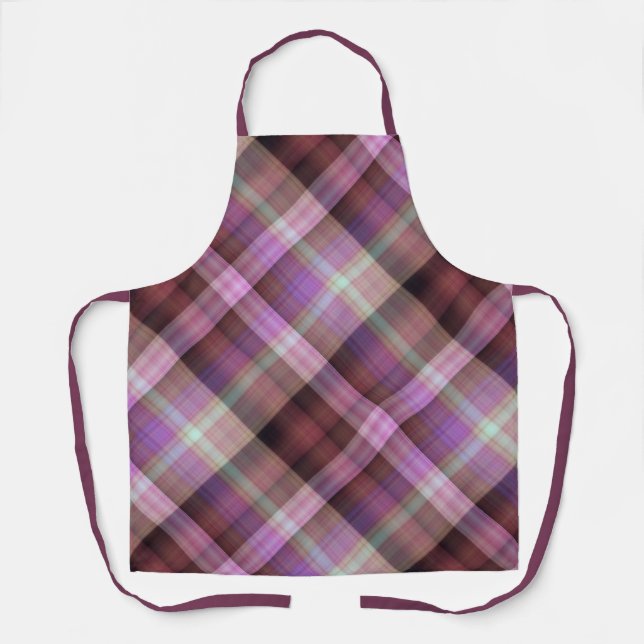Dusk Blossoms Purple and Pink Plaid Apron (Front)