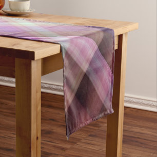 Dusk Blossoms Purple and Pink Plaid Short Table Runner