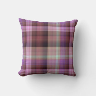 Dusk Blossoms Purple and Pink Plaid Throw Pillow