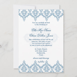 Dusk Blue and White Damask Wedding invitations