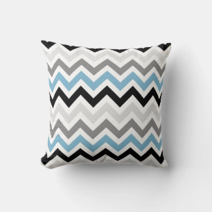 Dusk Blue Black Grey Chevron Zigzag Pattern Throw Pillow