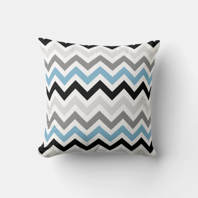 Dusk Blue Black Grey Chevron Zigzag Pattern Throw Pillow (Front)