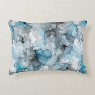 Dusk Blue Grey Alcohol Liquid Ink Swirls Accent Pillow