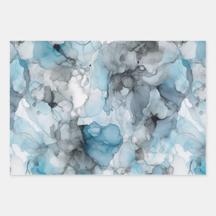 Dusk Blue Grey Alcohol Liquid Ink Swirls Wrapping Paper Sheet