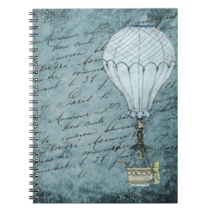 Dusk Blue Hot Air Balloon Steampunk Handwriting Notebook