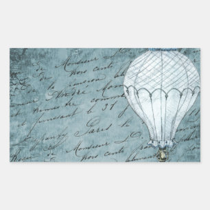 Dusk Blue Hot Air Balloon Steampunk Handwriting Sticker