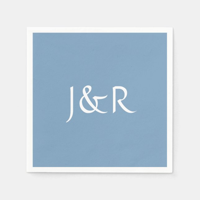Dusk Blue Monogram Paper Napkins (Front)