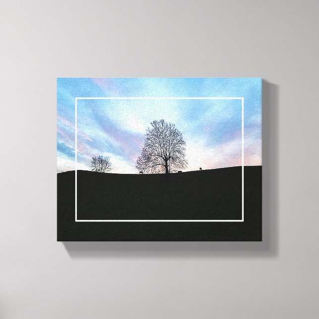 Dusk Blue Skies and Trees and Horses Grazing Canvas Print (Front)