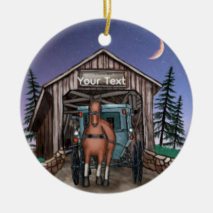 Dusk Covered Bridge  Ceramic Ornament