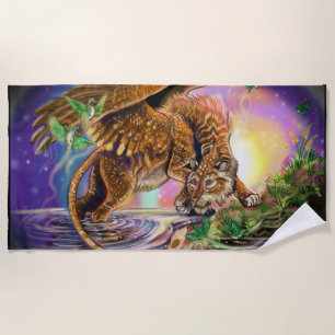 Dusk Hunter Flying Cat Beach Towel
