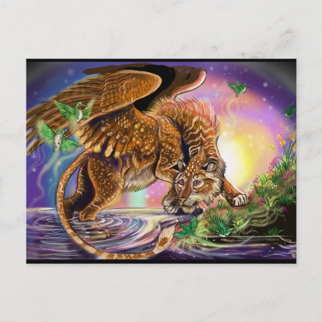 Dusk Hunter Flying Cat Postcard (Front)