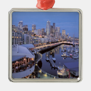Dusk on Bell Harbour in Seattle, Washington. Metal Ornament