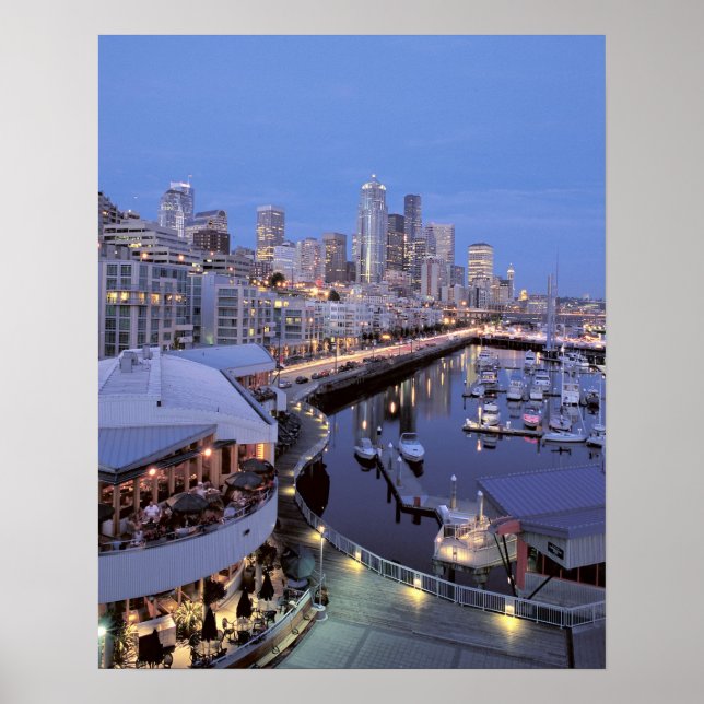 Dusk on Bell Harbour in Seattle, Washington. Poster (Front)