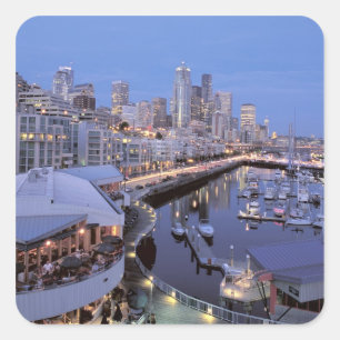 Dusk on Bell Harbour in Seattle, Washington. Square Sticker