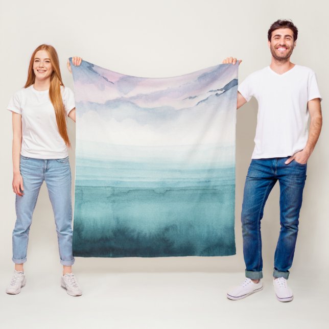 Dusk on the Bay - Watercolor Fleece Blanket (In Situ)