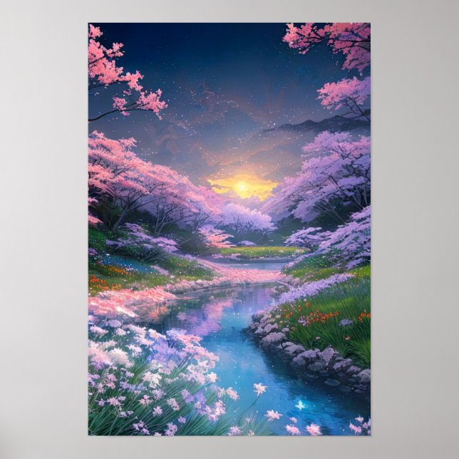 Dusk over the Peaceful Stream Poster (Front)