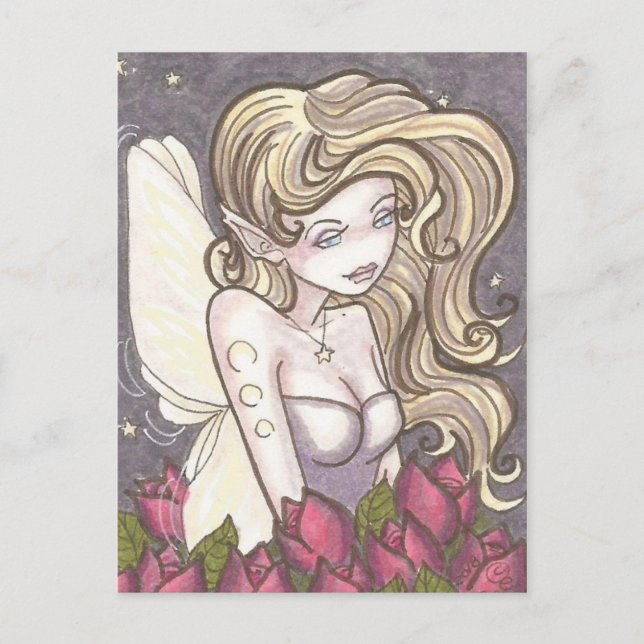 Dusk Roses Night Fairy Fantasy Art Postcard (Front)