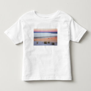 Dusk sky reflected in pool of water from toddler t-shirt