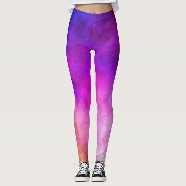Dusk Stars Galaxy Space Pink Purple Twilight Leggings (Front)