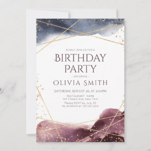 Dusk Watercolor Geometric Modern Birthday Party Invitation