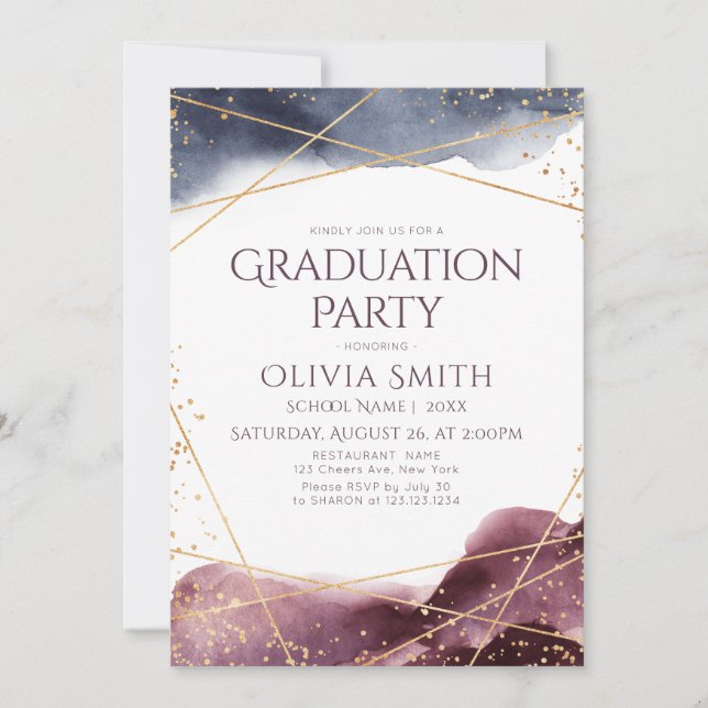 Dusk Watercolor Geometric Modern Graduation Party Invitation (Front)