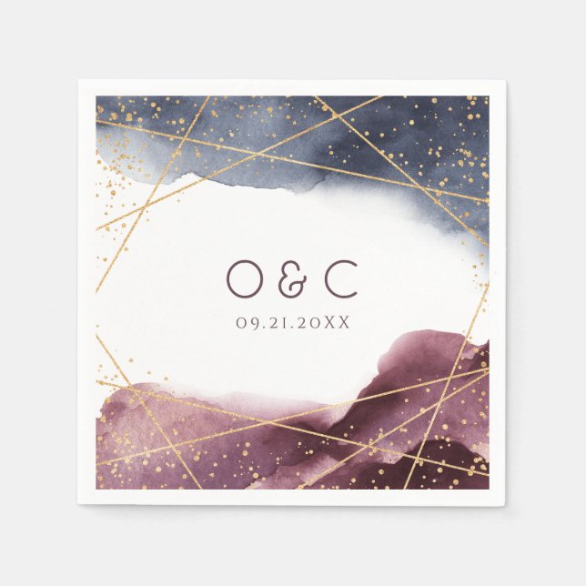 Dusk Watercolor Geometric Modern Wedding Napkin (Front)