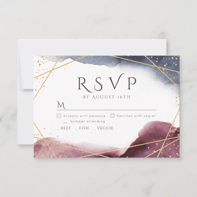Dusk Watercolor Geometric Modern Wedding RSVP Card (Front)