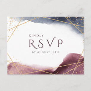 Dusk Watercolor Geometric Modern Wedding RSVP Invitation Postcard