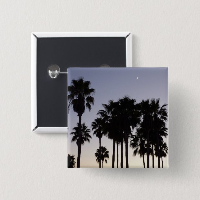 Dusk with Palm Trees Tropical Scene 2 Inch Square Button (Front & Back)