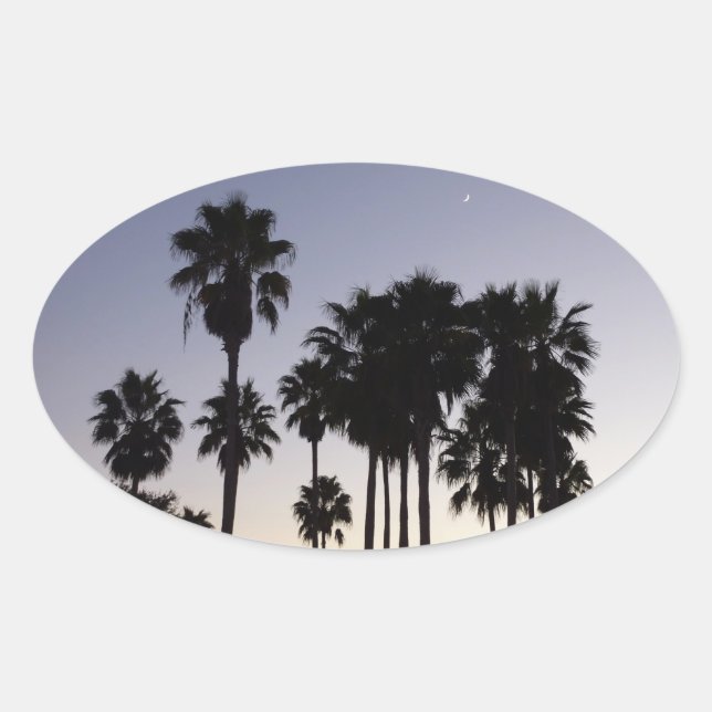 Dusk with Palm Trees Tropical Scene Oval Sticker (Front)