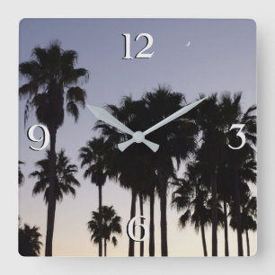 Dusk with Palm Trees Tropical Scene Square Wall Clock