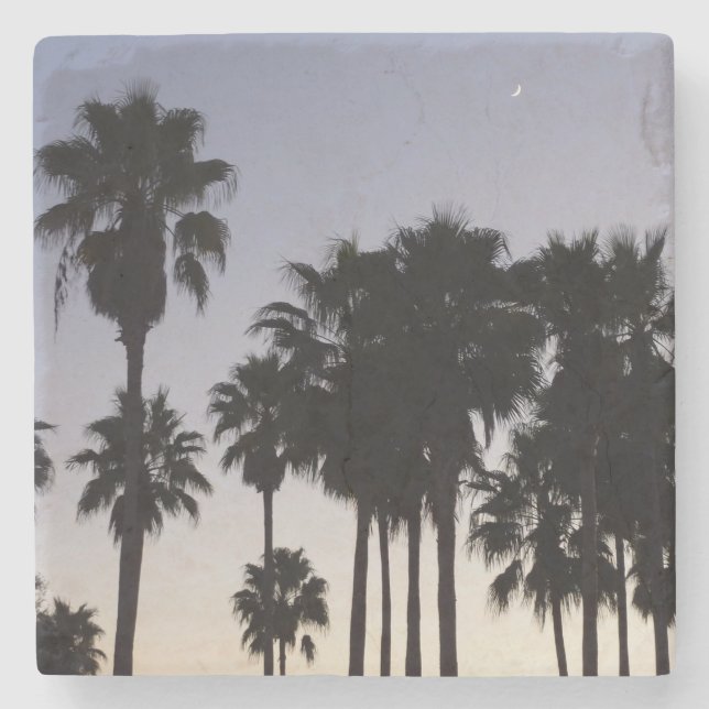 Dusk with Palm Trees Tropical Scene Stone Coaster (Front)