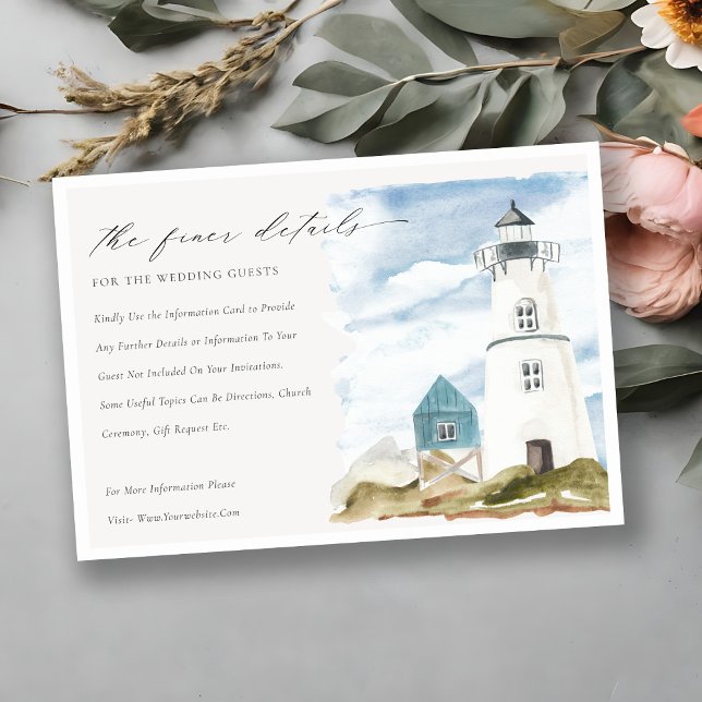 Dusky Aqua Lighthouse Mountain Wedding Details Enclosure Card (Creator Uploaded)