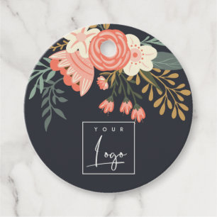 Dusky Black Orange Blush Ambrosia Floral Logo Favour Tags