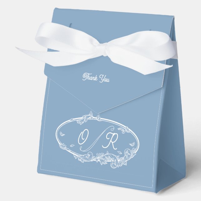 Dusky Blue Coastal Monogram Minimal  Favor Box (Front)