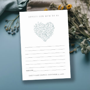 Dusky Blue Floral Heart Advice for Mum Baby Shower Enclosure Card