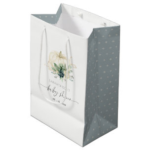 Dusky Blue  Green Succulent Pumpkin Baby Shower  Medium Gift Bag